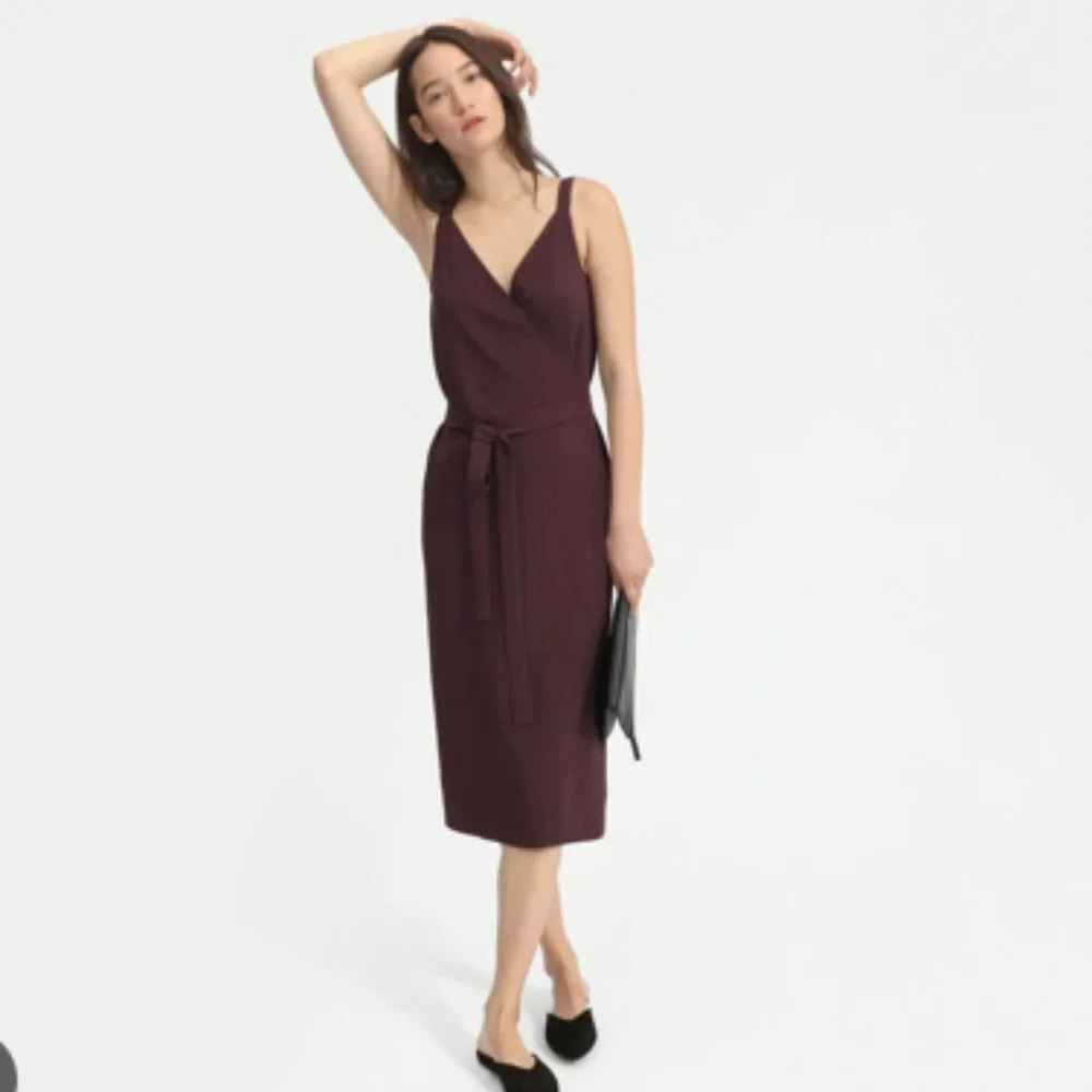 Everlane Wine Color The Japanese GoWeave Tank Genuine Wrap Midi Dress Size 00